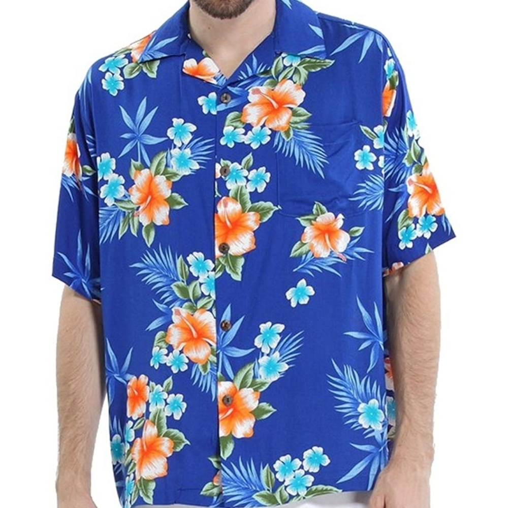 Hawaii Hangover Men's Hawaiian Shirt Aloha Shirt Hibiscus Blue Sz XXL